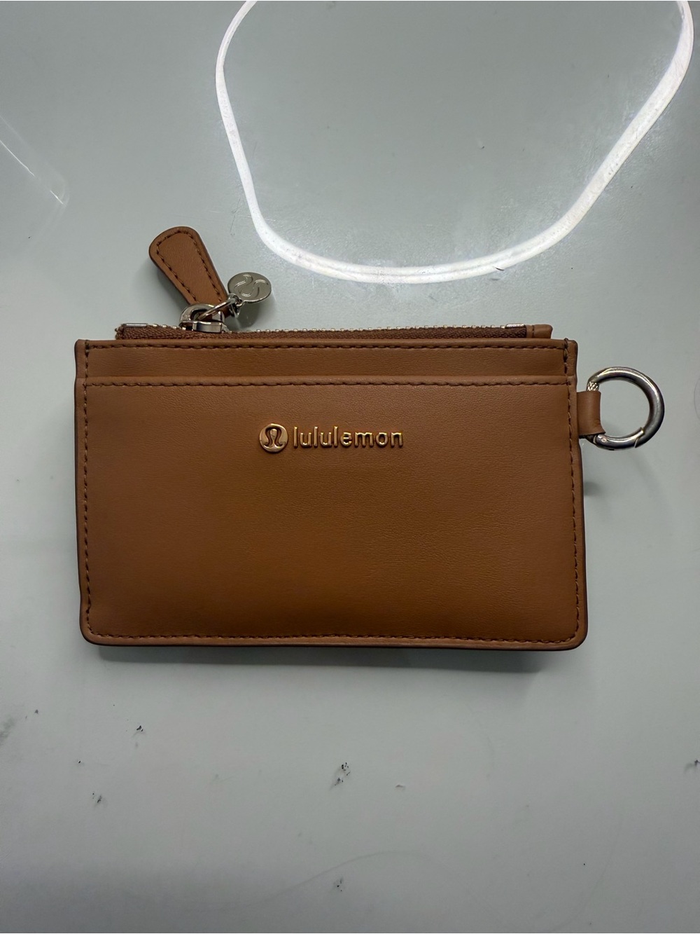 lululemon athletica Tan Leather Card Wallet with Key Ring
